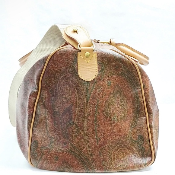 Etro Travel Bag  Brown PVC with strap and lock and key and luggage tag EUC - Picture 3 of 9